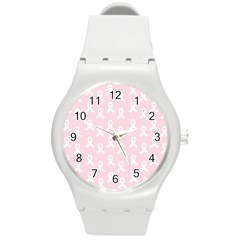 Pink Ribbon - Breast Cancer Awareness Month Round Plastic Sport Watch (m) by Valentinaart