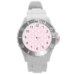 Pink Ribbon - Breast Cancer Awareness Month Round Plastic Sport Watch (l) by Valentinaart