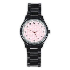 Pink Ribbon - Breast Cancer Awareness Month Stainless Steel Round Watch by Valentinaart