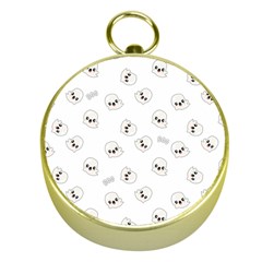 Cute Kawaii Ghost Pattern Gold Compasses by Valentinaart