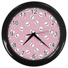 Cute Kawaii Ghost pattern Wall Clock (Black)