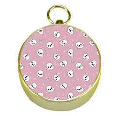 Cute Kawaii Ghost Pattern Gold Compasses by Valentinaart