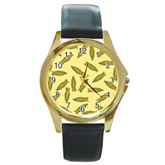 Corn pattern Round Gold Metal Watch