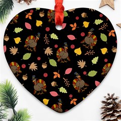 Thanksgiving Turkey Pattern Ornament (heart) by Valentinaart