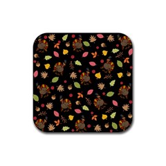 Thanksgiving Turkey Pattern Rubber Coaster (square)  by Valentinaart