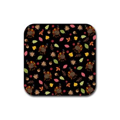 Thanksgiving Turkey Pattern Rubber Square Coaster (4 Pack)  by Valentinaart