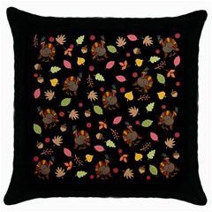 Thanksgiving Turkey Pattern Throw Pillow Case (black) by Valentinaart