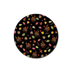 Thanksgiving Turkey Pattern Rubber Round Coaster (4 Pack)  by Valentinaart