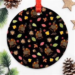 Thanksgiving Turkey Pattern Round Ornament (two Sides) by Valentinaart