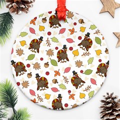 Thanksgiving Turkey Pattern Round Ornament (two Sides) by Valentinaart