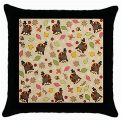 Thanksgiving Turkey Pattern Throw Pillow Case (black) by Valentinaart