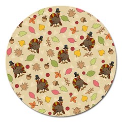 Thanksgiving Turkey Pattern Magnet 5  (round) by Valentinaart