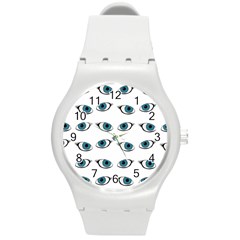 Blue Eyes Pattern Round Plastic Sport Watch (m) by Valentinaart