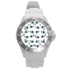 Blue Eyes Pattern Round Plastic Sport Watch (l) by Valentinaart