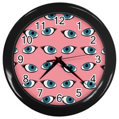 Blue Eyes Pattern Wall Clock (black) by Valentinaart