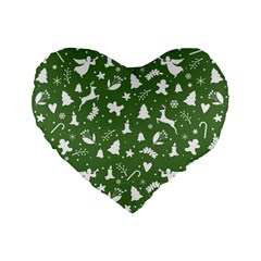 Christmas Pattern Standard 16  Premium Flano Heart Shape Cushions by Valentinaart