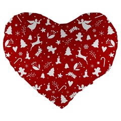 Christmas Pattern Large 19  Premium Flano Heart Shape Cushions