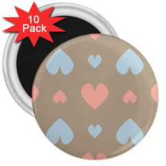 Hearts Heart Love Romantic Brown 3  Magnets (10 Pack)  by Sapixe