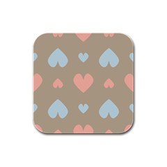 Hearts Heart Love Romantic Brown Rubber Square Coaster (4 Pack)  by Sapixe