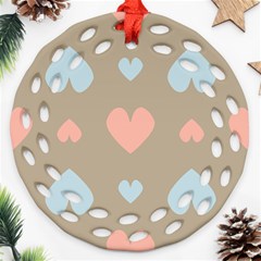 Hearts Heart Love Romantic Brown Ornament (round Filigree) by Sapixe