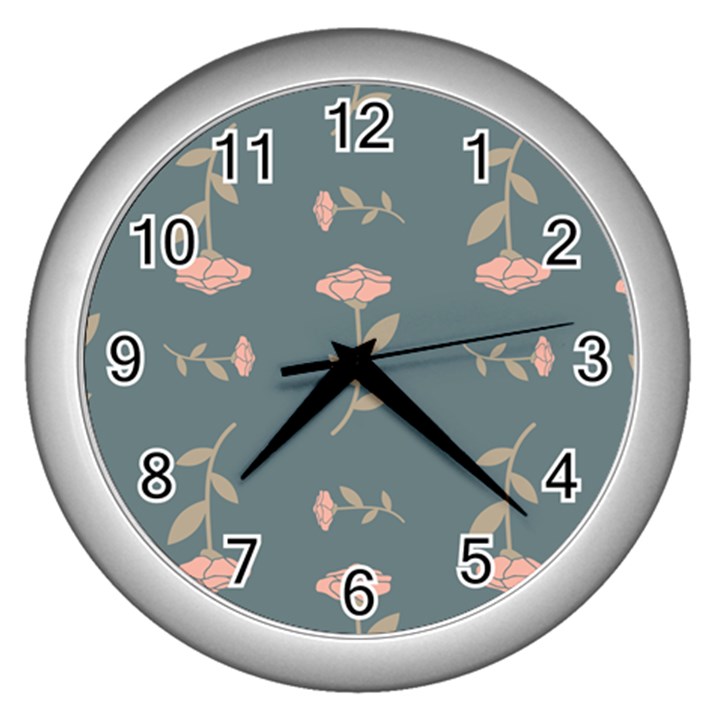 Florets Roses Rose Flowers Flower Wall Clock (Silver)