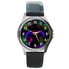 Swirl Background Design Colorful Round Metal Watch by Sapixe