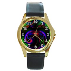 Swirl Background Design Colorful Round Gold Metal Watch