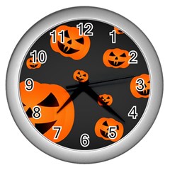 Halloween Pumpkin Autumn Fall Wall Clock (Silver)