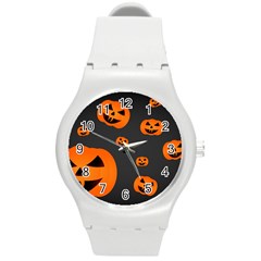 Halloween Pumpkin Autumn Fall Round Plastic Sport Watch (m) by Sapixe