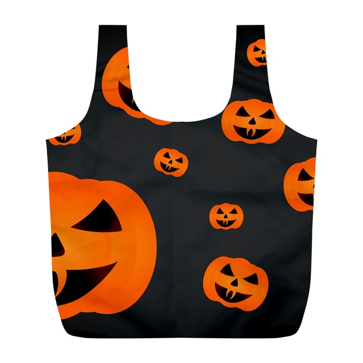 Halloween Pumpkin Autumn Fall Full Print Recycle Bag (L)