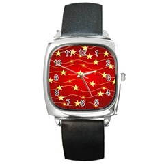 Stars Background Christmas Decoration Square Metal Watch by Sapixe