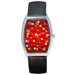 Stars Background Christmas Decoration Barrel Style Metal Watch by Sapixe