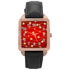 Stars Background Christmas Decoration Rose Gold Leather Watch  by Sapixe