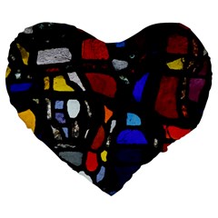 Art Bright Lead Glass Pattern Large 19  Premium Flano Heart Shape Cushions by Sapixe