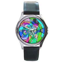 Retro Wave Background Pattern Round Metal Watch by Sapixe