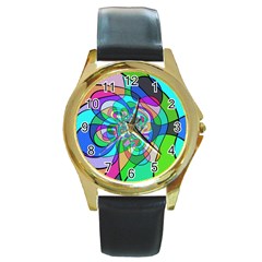 Retro Wave Background Pattern Round Gold Metal Watch by Sapixe