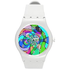 Retro Wave Background Pattern Round Plastic Sport Watch (m) by Sapixe