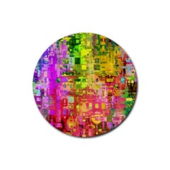 Color Abstract Artifact Pixel Rubber Round Coaster (4 pack) 