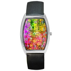 Color Abstract Artifact Pixel Barrel Style Metal Watch