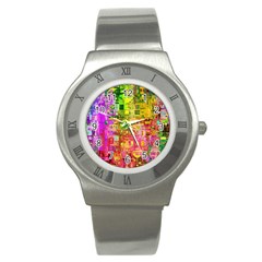 Color Abstract Artifact Pixel Stainless Steel Watch