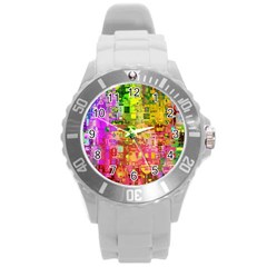 Color Abstract Artifact Pixel Round Plastic Sport Watch (L)