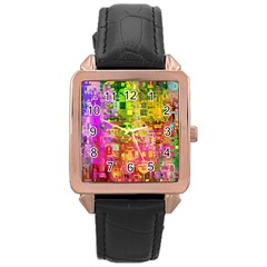 Color Abstract Artifact Pixel Rose Gold Leather Watch 