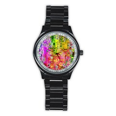 Color Abstract Artifact Pixel Stainless Steel Round Watch