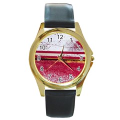 Boat Chipped Close Up Damaged Round Gold Metal Watch by Sapixe