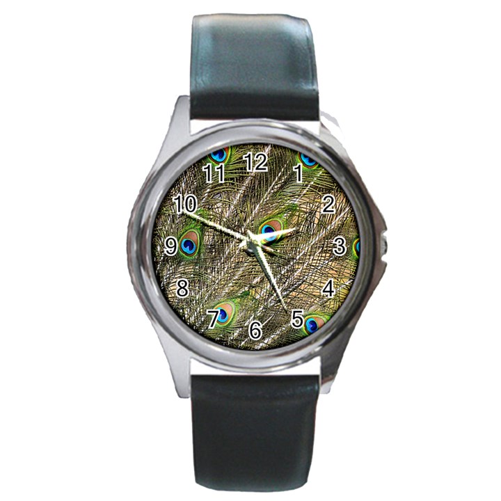 Peacock Feathers Color Plumage Green Round Metal Watch