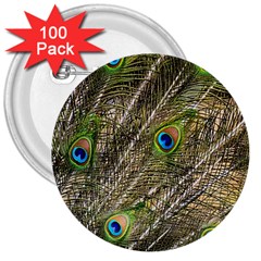 Peacock Feathers Color Plumage Green 3  Buttons (100 Pack)  by Sapixe