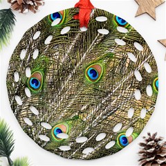 Peacock Feathers Color Plumage Green Round Filigree Ornament (two Sides) by Sapixe