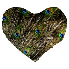 Peacock Feathers Color Plumage Green Large 19  Premium Flano Heart Shape Cushions by Sapixe