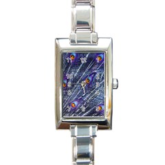 Peacock Feathers Color Plumage Blue Rectangle Italian Charm Watch by Sapixe