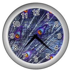 Peacock Feathers Color Plumage Blue Wall Clock (silver) by Sapixe